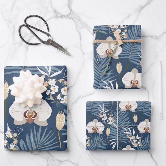 Muster tropischer Pflanze und Blume Geschenkpapier Set (Vorderseite)