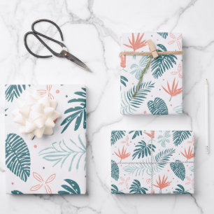 Muster tropischer Pflanze und Blume Geschenkpapier Set