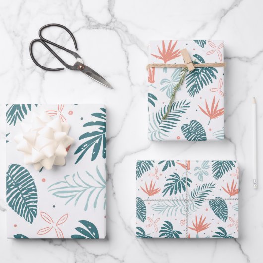 Muster tropischer Pflanze und Blume Geschenkpapier Set (Vorderseite)