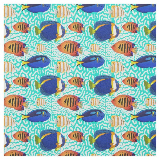 Muster tropischer Riffe in Orange und Blau Stoff (Muster)