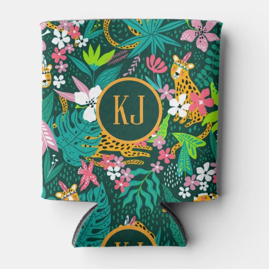 Muster tropischer Tiere und Blätter Dosenkühler (Vorderseite)