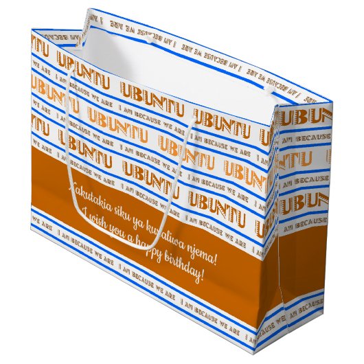 Muster UBUNTU, ich bin, weil wir in Swahili sind Große Geschenktüte (Vorderseite Schrägansicht)