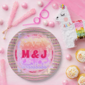 Muster und Initialen für Hübsche rosa und grüne He Pappteller (Party)