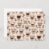 Muster verschiedener Kaffeegetränke in einem Café Postkarte (Vorne/Hinten)