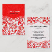 Muster Vintage Rose rot/weiß Visitenkarte (Vorne/Hinten)