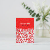 Muster Vintage Rose rot/weiß Visitenkarte (Stehend Vorderseite)