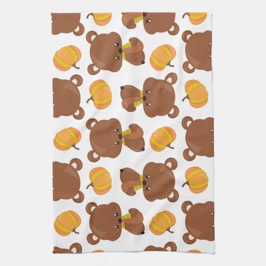 Muster von Bären, Niedlichen Bären, Fall, Kürbiski Geschirrtuch (Vertikal)