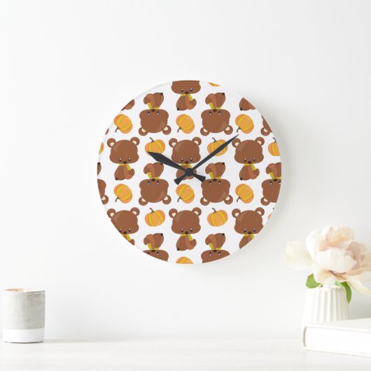 Muster von Bären, Niedlichen Bären, Fall, Kürbiski Große Wanduhr (Zuhause)