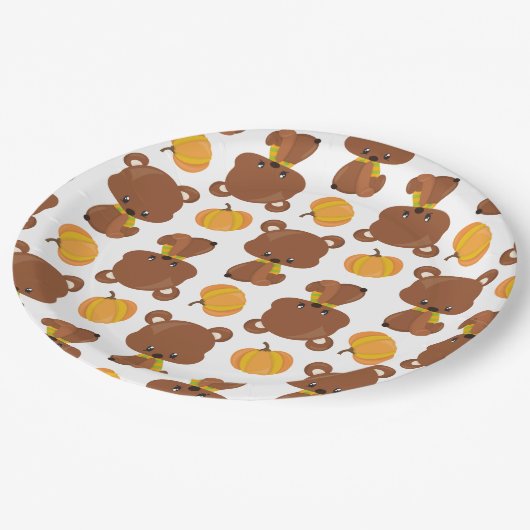 Muster von Bären, Niedlichen Bären, Fall, Kürbiski Pappteller (Schrägansicht)