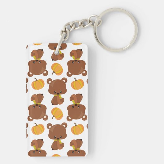 Muster von Bären, Niedlichen Bären, Fall, Kürbiski Schlüsselanhänger (Rückseite)