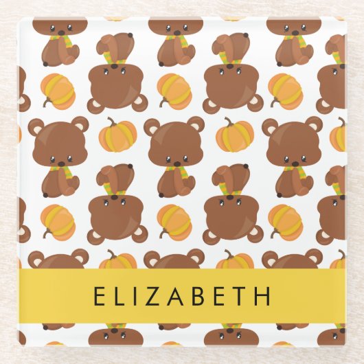 Muster von Bären, Niedlichen Bären, Kürbis, Ihr Na Glasuntersetzer (Vorderseite)