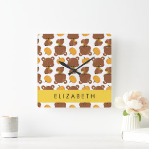 Muster von Bären, Niedlichen Bären, Kürbis, Ihr Na Quadratische Wanduhr