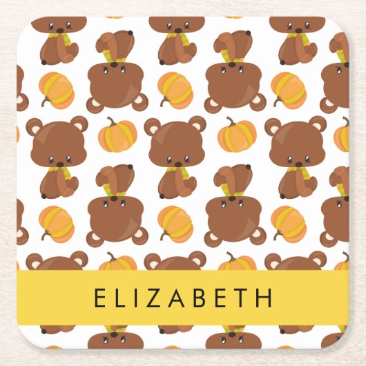 Muster von Bären, Niedlichen Bären, Kürbis, Ihr Na Rechteckiger Pappuntersetzer (Vorderseite)