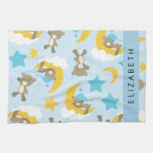 Muster von Bären, Teddybären, Sternen, Ihr Name Geschirrtuch (Horizontal)