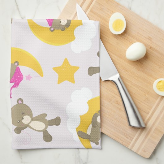 Muster von Bären, Teddybären, Sternen, Ihr Name Geschirrtuch (Viertel Falte)