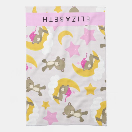 Muster von Bären, Teddybären, Sternen, Ihr Name Geschirrtuch (Vertikal)