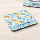 Muster von Bären, Teddybären, Sternen, Ihr Name Getränkeuntersetzer (Linke Seite)