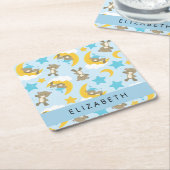 Muster von Bären, Teddybären, Sternen, Ihr Name Rechteckiger Pappuntersetzer (angewinkelt)