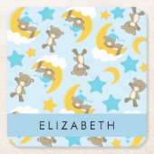 Muster von Bären, Teddybären, Sternen, Ihr Name Rechteckiger Pappuntersetzer (Vorderseite)