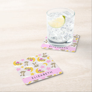 Muster von Bären, Teddybären, Sternen, Ihr Name Rechteckiger Pappuntersetzer