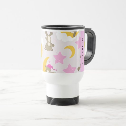 Muster von Bären, Teddybären, Sternen, Ihr Name Reisebecher (VorderseiteRechts)