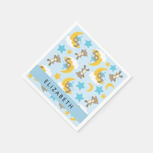 Muster von Bären, Teddybären, Sternen, Ihr Name Serviette (Ecke)