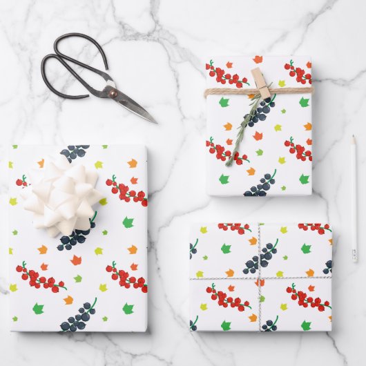 Muster von Beeren, Rotzbeeren, Blaubeere, Obst Geschenkpapier Set (Vorderseite)
