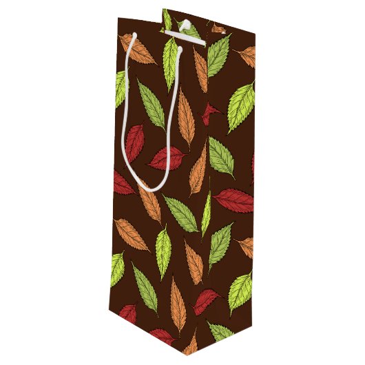 Muster von Blätter, farbenfrohe Blätter, Herbstblä Geschenktüte Für Weinflaschen (Rückseite Schrägansicht)