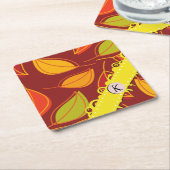 Muster von Blätter, farbenfrohe Blätter, Monogramm Rechteckiger Pappuntersetzer (angewinkelt)