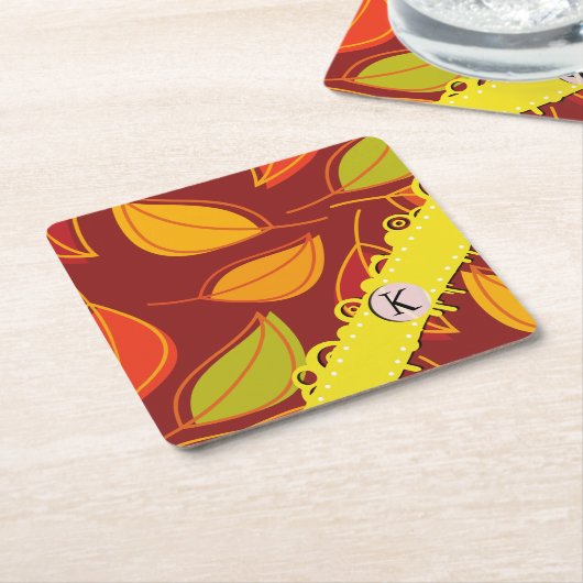 Muster von Blätter, farbenfrohe Blätter, Monogramm Rechteckiger Pappuntersetzer (angewinkelt)