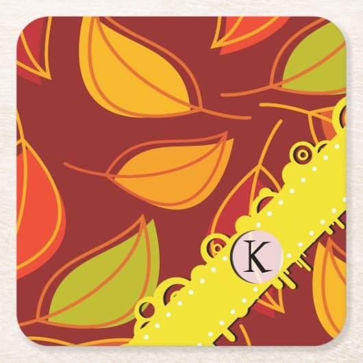 Muster von Blätter, farbenfrohe Blätter, Monogramm Rechteckiger Pappuntersetzer (Vorderseite)
