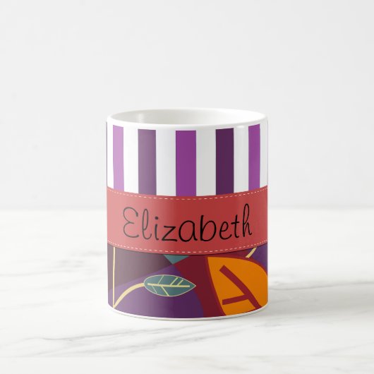Muster von Blätter, Lila Streifen, Name Kaffeetasse (Mittel)