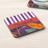 Muster von Blätter, Lila Streifen, Name Untersetzer (Linke Seite)