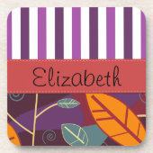 Muster von Blätter, Lila Streifen, Name Untersetzer (Vorderseite)