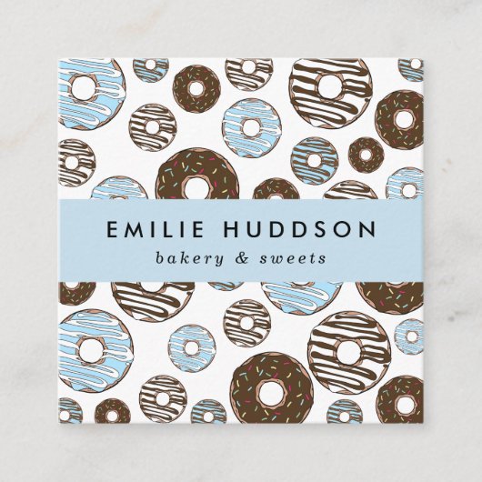 Muster von blauen Donuts, Kuchenladen, Konditorei Quadratische Visitenkarte (Vorderseite)