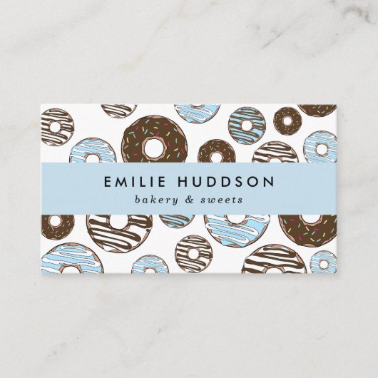 Muster von blauen Donuts, Kuchenladen, Konditorei Visitenkarte (Vorderseite)