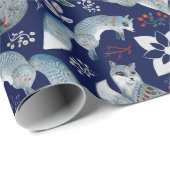 Muster von Blaupolarfüchsen, Pflanze von Navy Blue Geschenkpapier (Rolleneckpunkt)