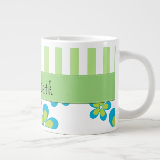 Muster von Blume, grünen Streifen, Ihr Name Jumbo-Tasse (Rechts)