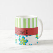 Muster von Blume, grünen Streifen, Ihr Name Kaffeetasse (VorderseiteRechts)