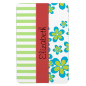 Muster von Blume, grünen Streifen, Ihr Name Magnet (Vertikal)