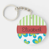 Muster von Blume, grünen Streifen, Ihr Name Schlüsselanhänger (Vorderseite)