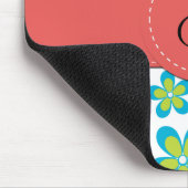Muster von Blume, grünen Streifen, Monogramm Mousepad (Ecke)