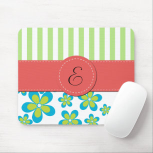 Muster von Blume, grünen Streifen, Monogramm Mousepad