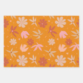 Muster von Boho Birds und Blume in Orange und Rosa Geschenkpapier Set (Vorderseite)