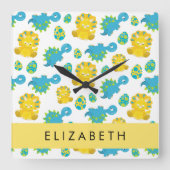 Muster von Dinosauriern, Niedliche Dinosaurier, Ih Quadratische Wanduhr (Vorderseite)