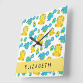 Muster von Dinosauriern, Niedliche Dinosaurier, Ih Quadratische Wanduhr (Winkel)