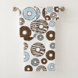 Muster von Donuts, blauen Donuts, braunen Donuts Badhandtuch Set