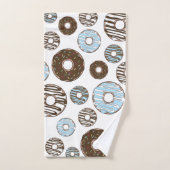 Muster von Donuts, blauen Donuts, braunen Donuts Badhandtuch Set (Handtuch)