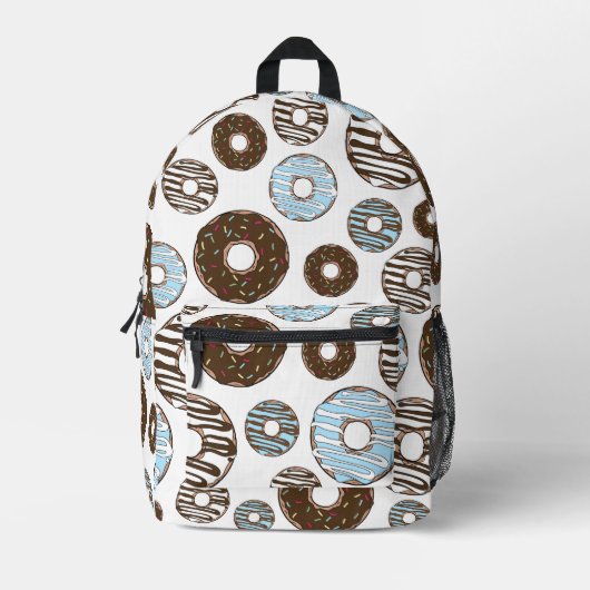 Muster von Donuts, blauen Donuts, braunen Donuts Bedruckter Rucksack (Vorderseite)