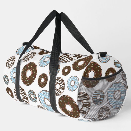 Muster von Donuts, blauen Donuts, braunen Donuts Duffle Bag (Rechte Ecke)